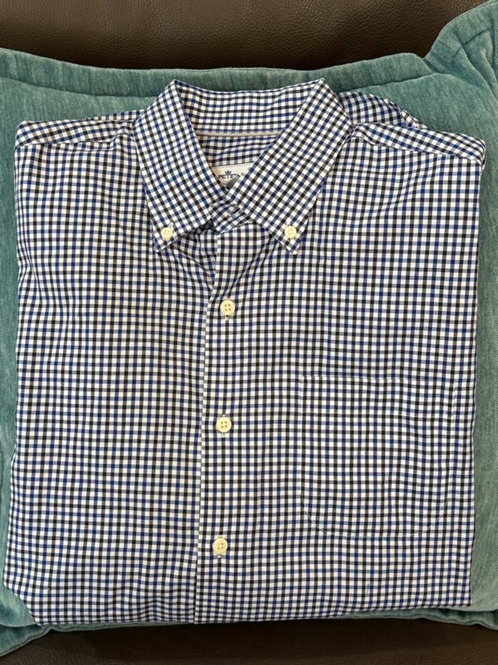 Peter Millar Long Sleeve Button Down 100% Cotton Mens M Shirt Blue white & black